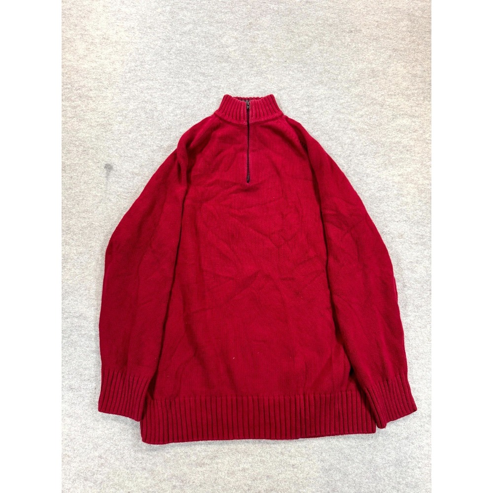 Cherokee Sweater Mens XL Red Ribbed Knit Cotton Mock Neck 1/4 Zip Pullover